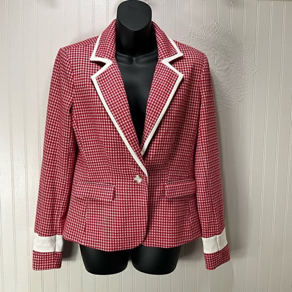 ECRU Red And White Checked Combo Jacket Blazer